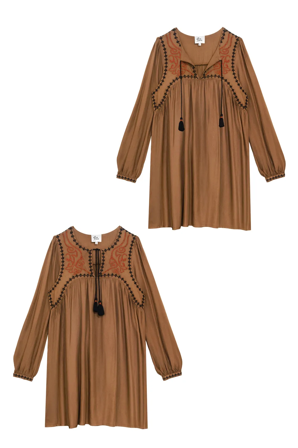 La Petite Etoile Riano jurk hazelnoot geborduurd