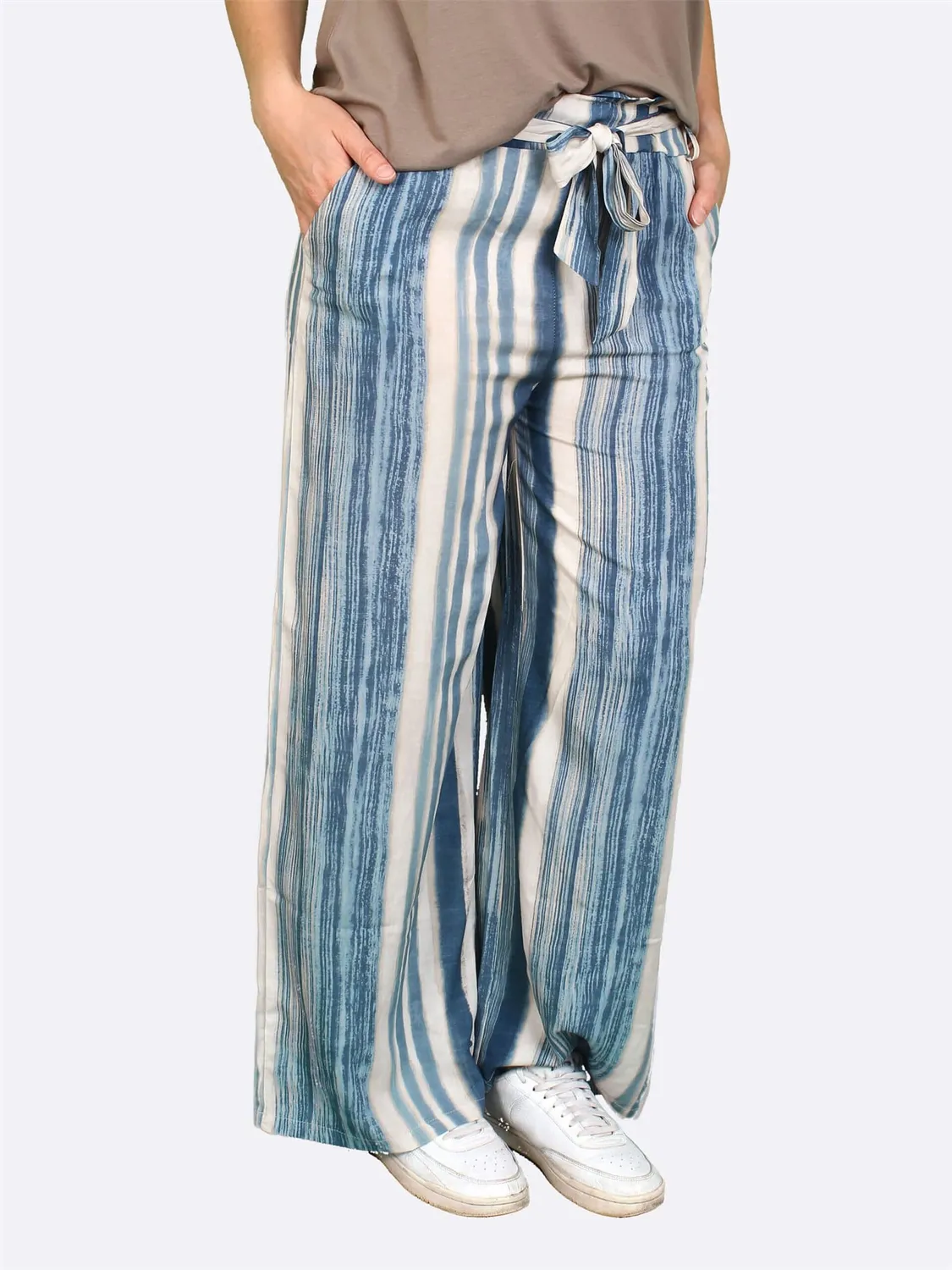 Seniorenkleding Wellington pantalon blauw viscose print