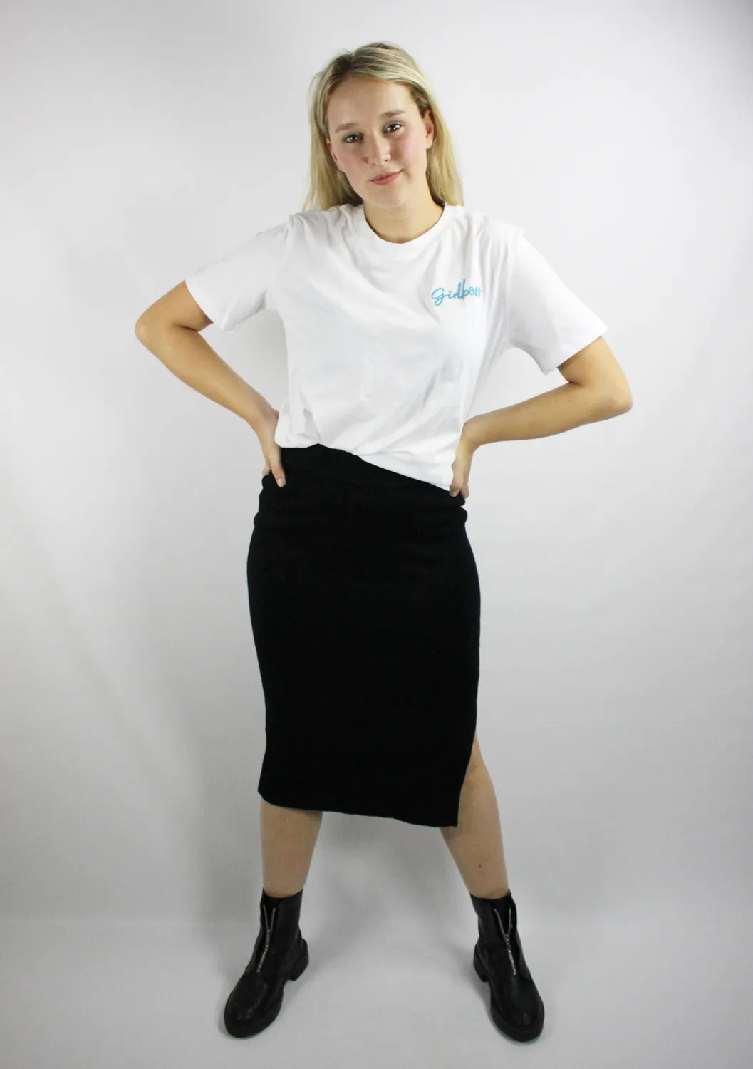 LOVEDRUNKY Knitted midi rok zwart hoge taille split