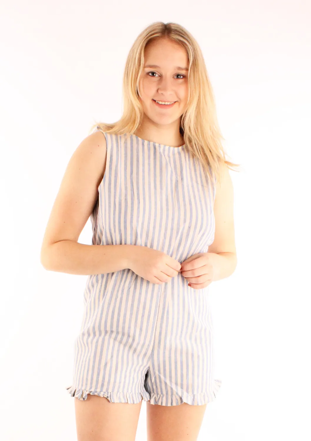 LOVEDRUNKY Gestreept jumpsuit beige blauwe streep