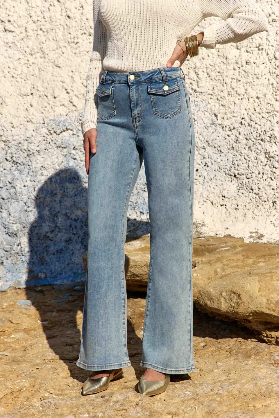 La Petite Etoile Peyton flared jeans stone hoge taille