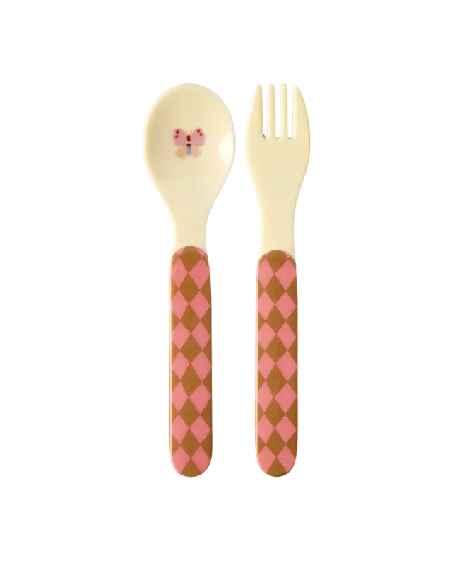 Rice Kinderbestek Music roze lepel en vork melamine