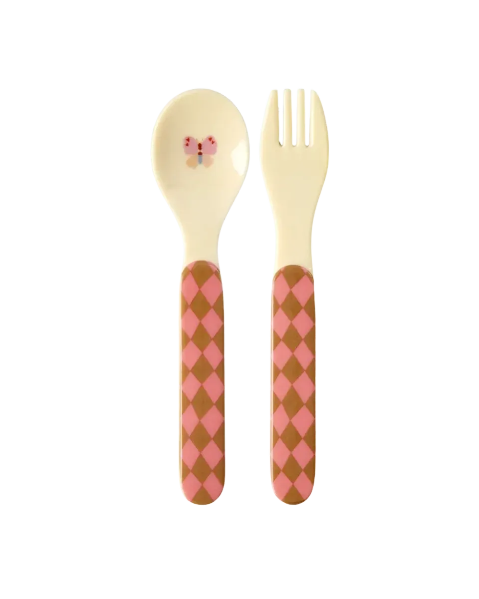 Rice Kinderbestek Music roze lepel en vork melamine