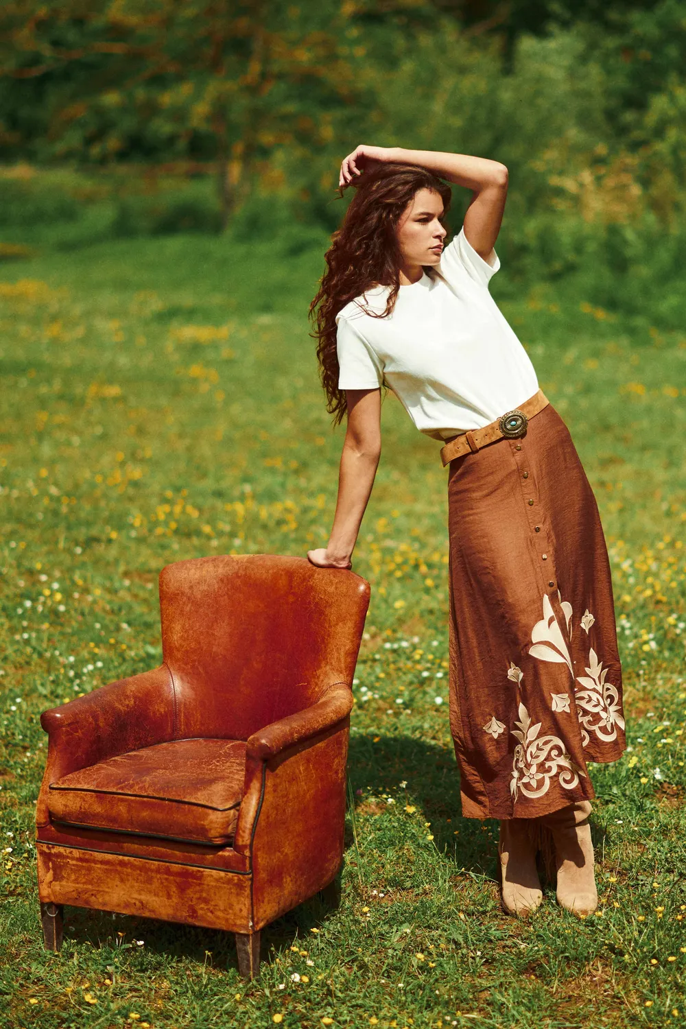 La Petite Etoile Jaela midi rok camel borduursel