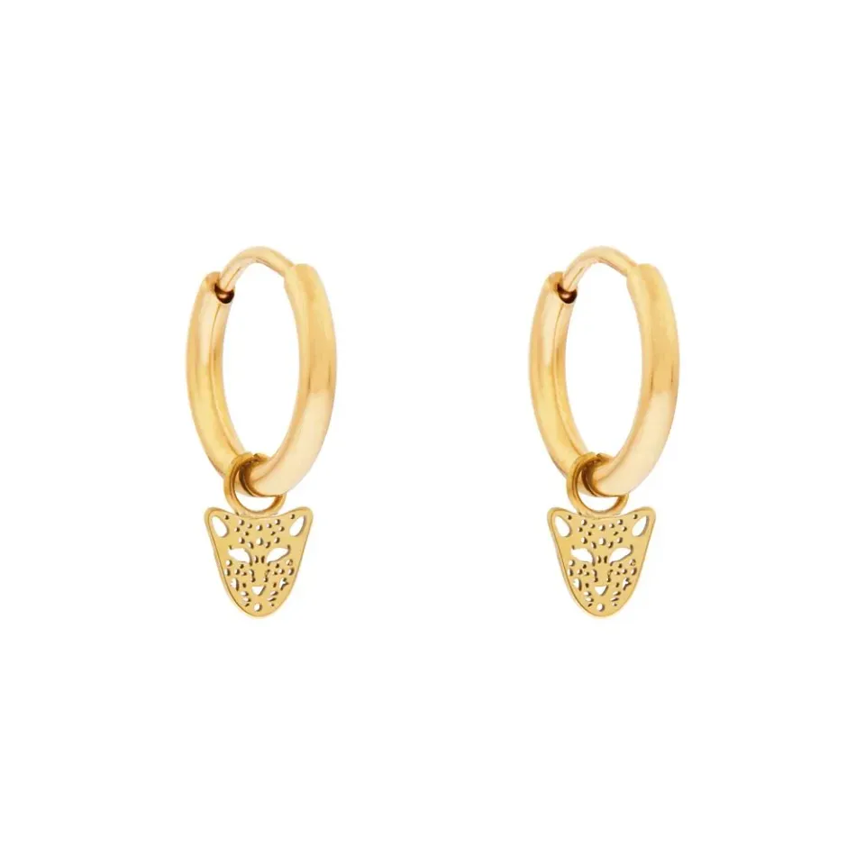 Essentialistics Leopard oorbellen goud – 10 mm staal