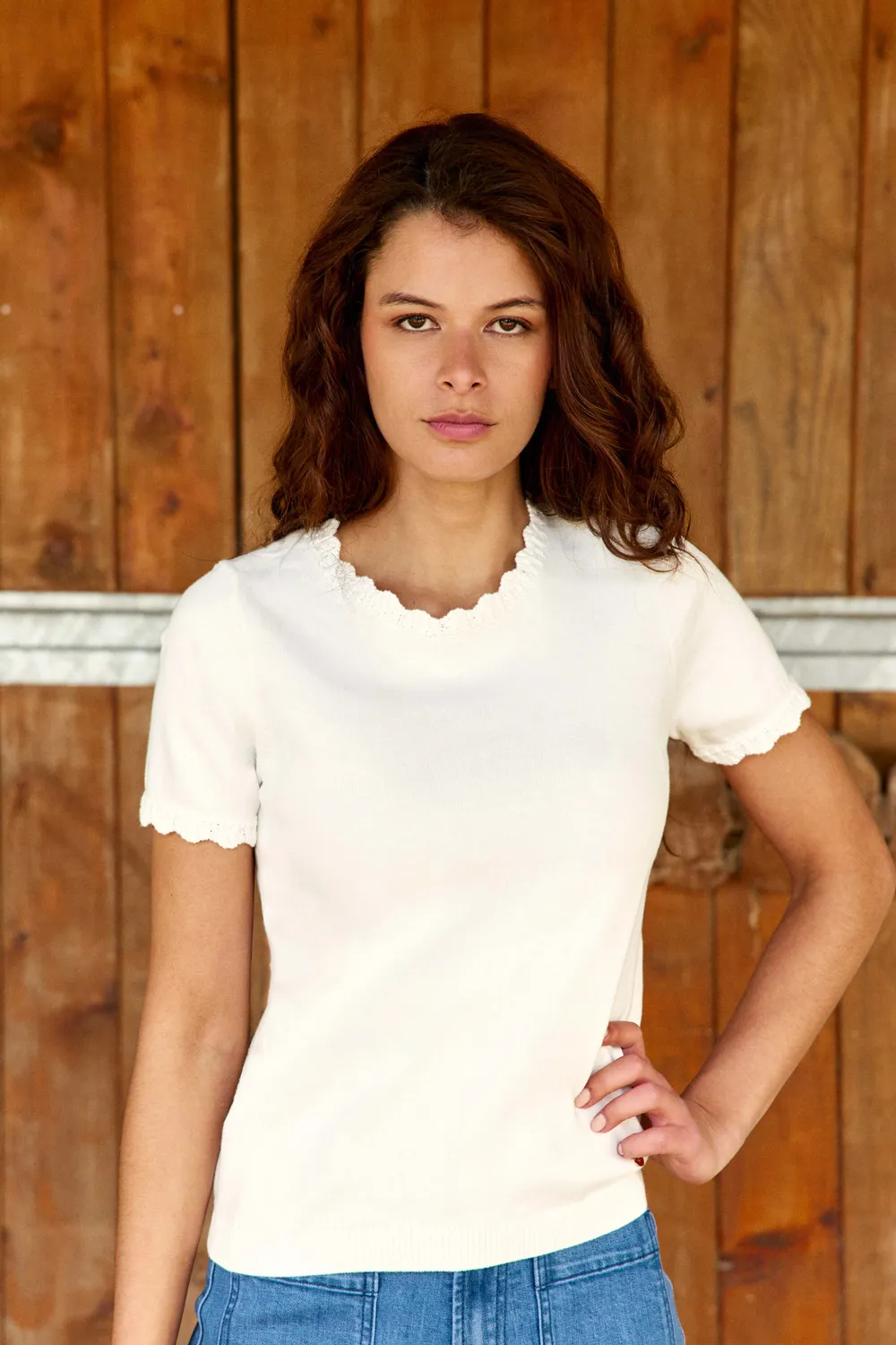 La Petite Etoile Melinda gebreide top ecru korte mouw