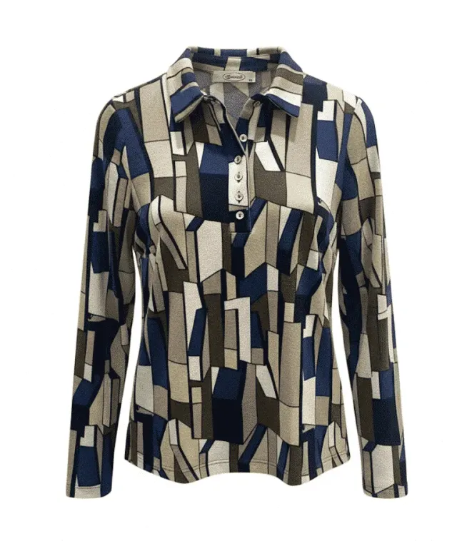 Sensia Avlakken poloshirt blauw lange mouw warm