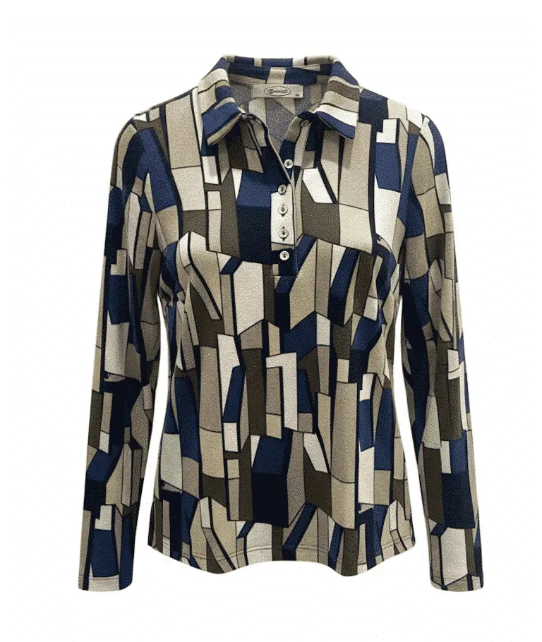 Sensia Avlakken poloshirt blauw lange mouw warm