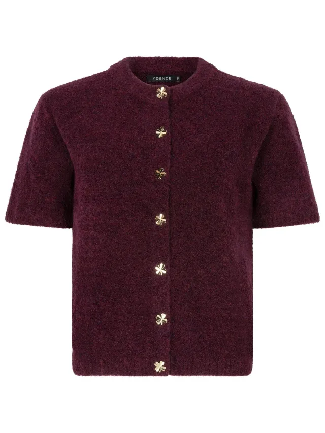 Amiek Kitty cardigan aubergine met klaverknopen