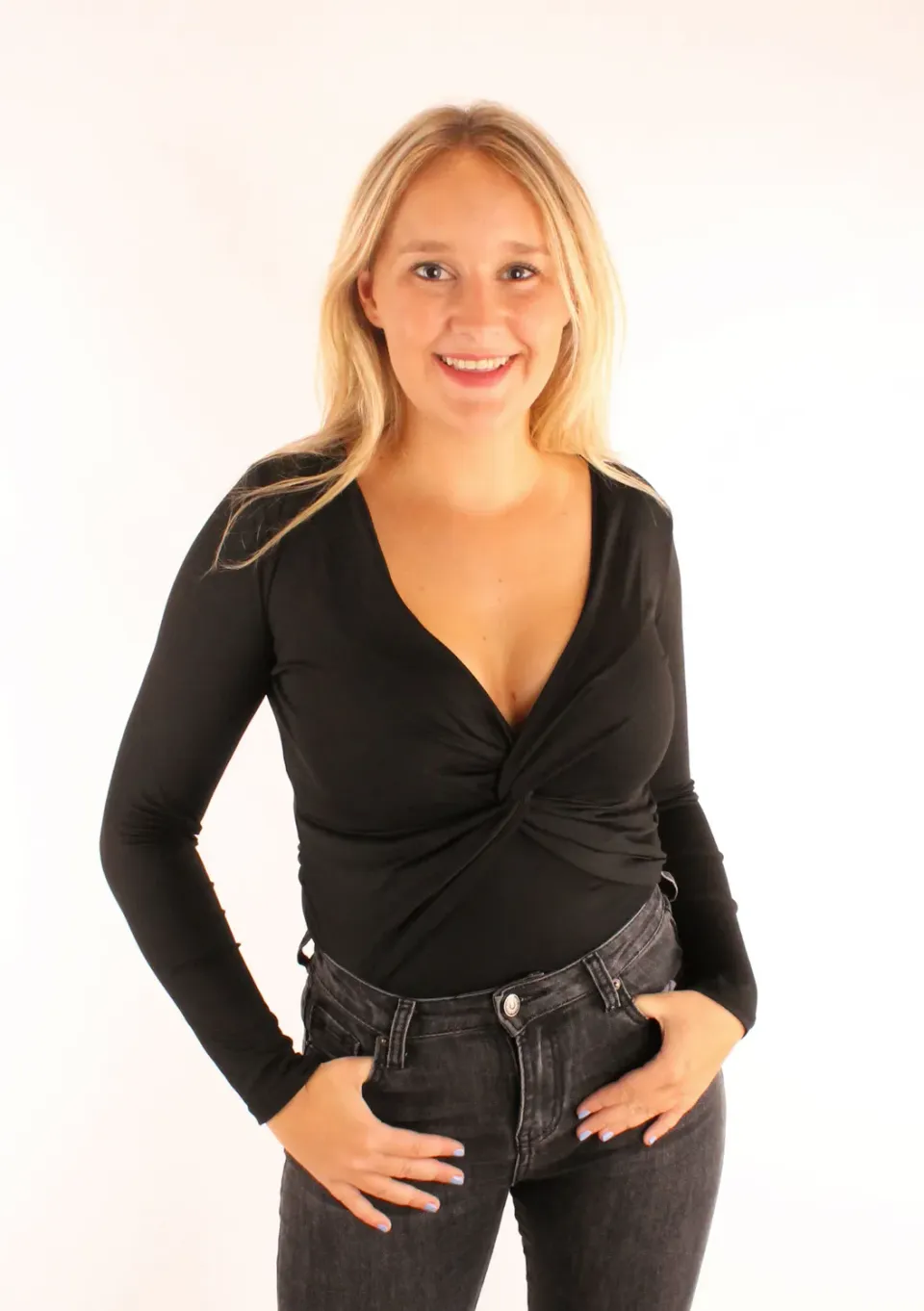LOVEDRUNKY Knot top zwart V-hals stretch