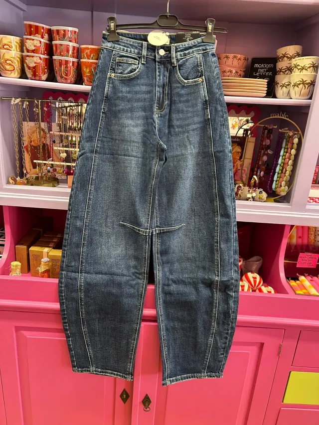 Laulia Barrel Full Length jeans blauw met stretch