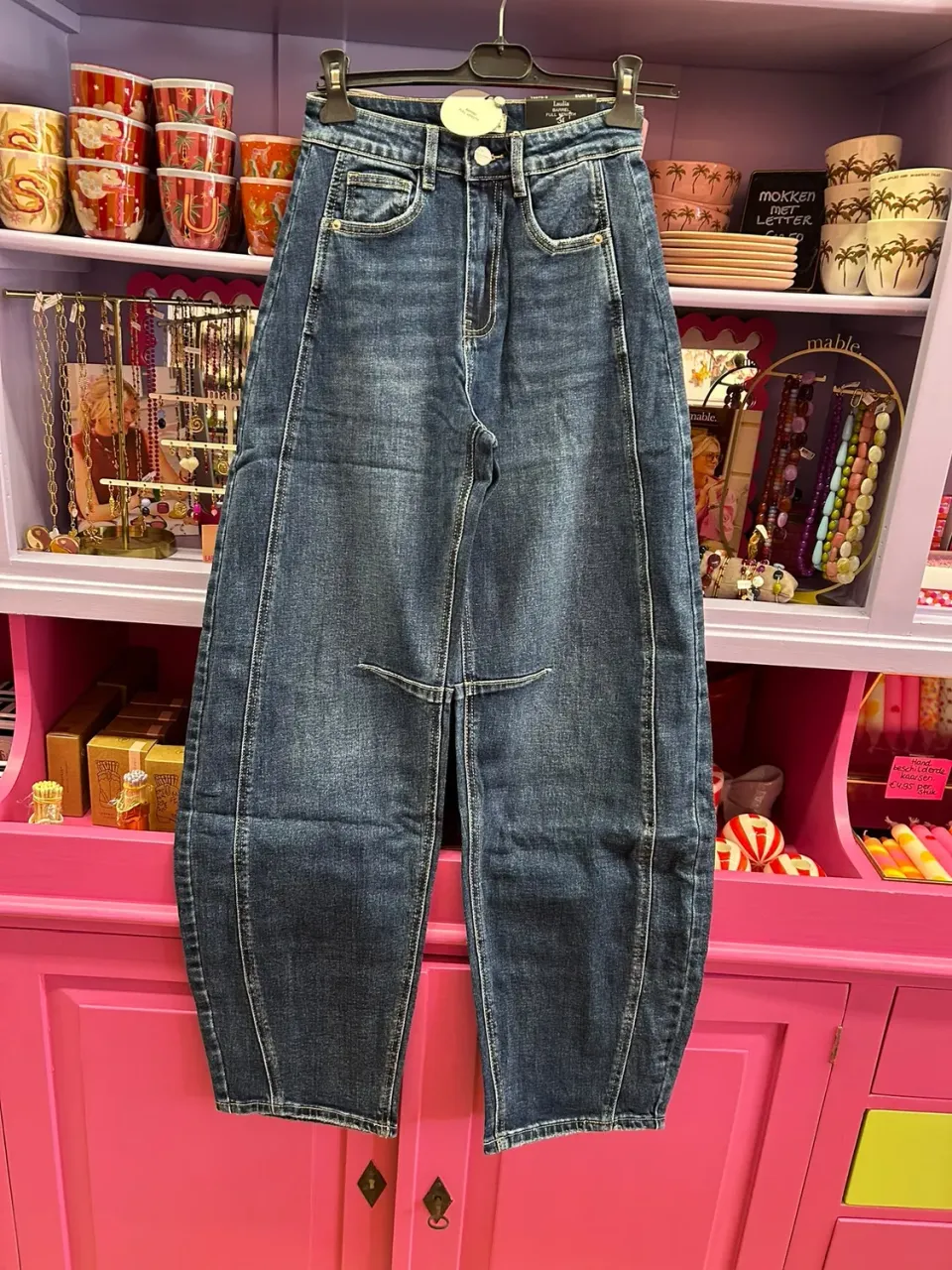 Laulia Barrel Full Length jeans blauw met stretch