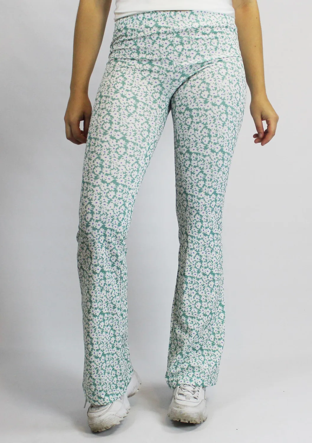 LOVEDRUNKY Flared Flowers broek mint bloemenprint 82 cm
