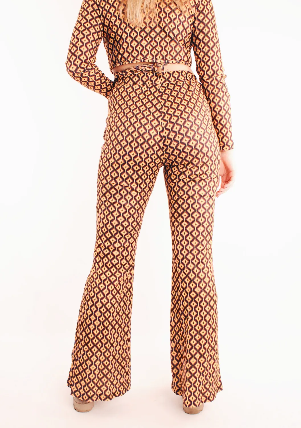 LOVEDRUNKY Retro flared broek Oranje print S-L