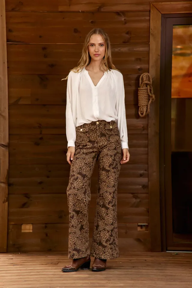 La Petite Etoile Peyton broek flare bruin paisley