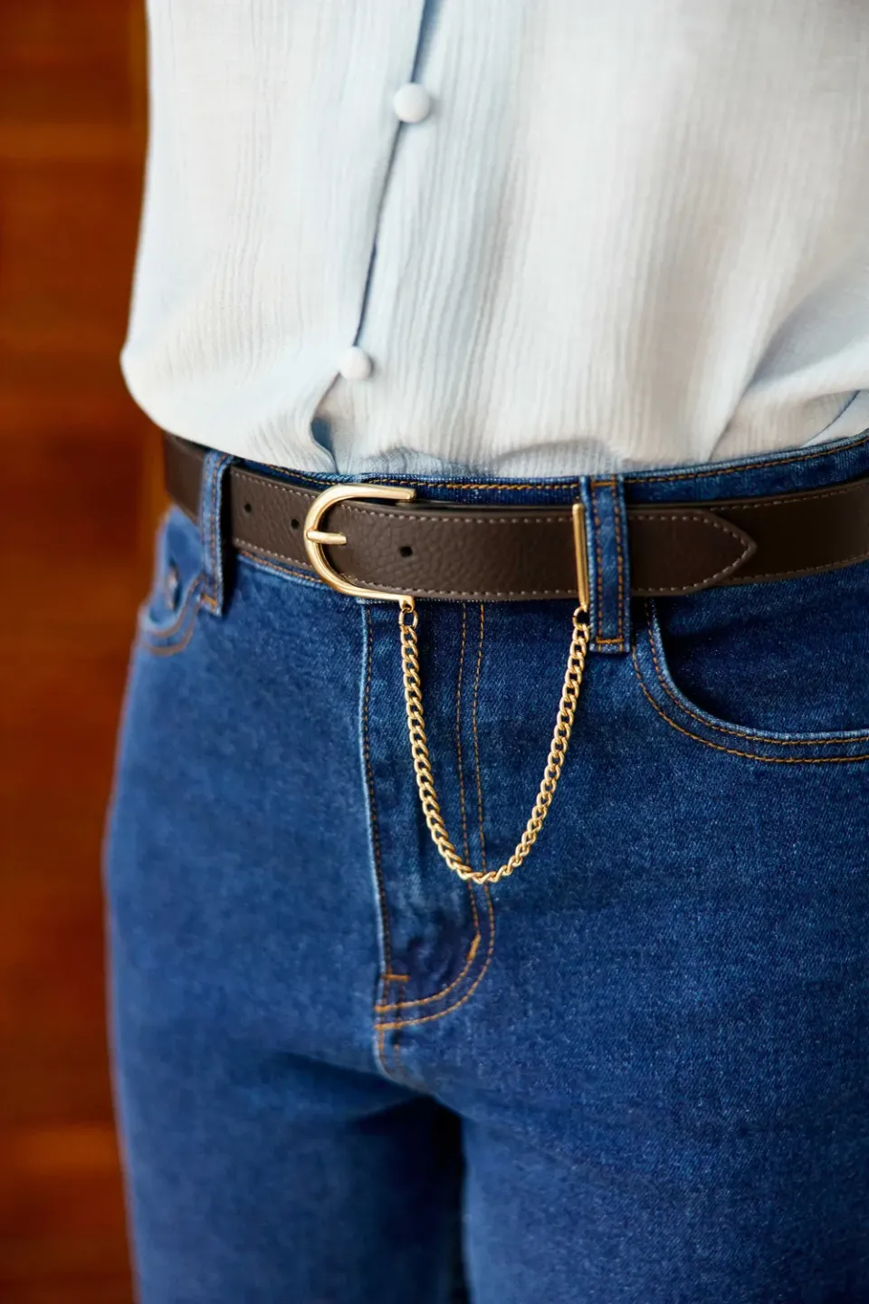 La Petite Etoile Alesia leren riem bruin met ketting
