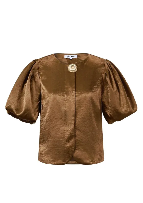 LOVEDRUNKY Top Satin Pofmouw top bruin satijn