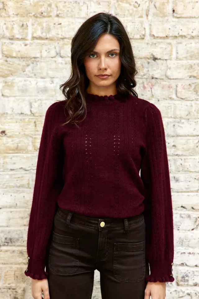 La Petite Etoile Maxine trui bordeaux ajour volant