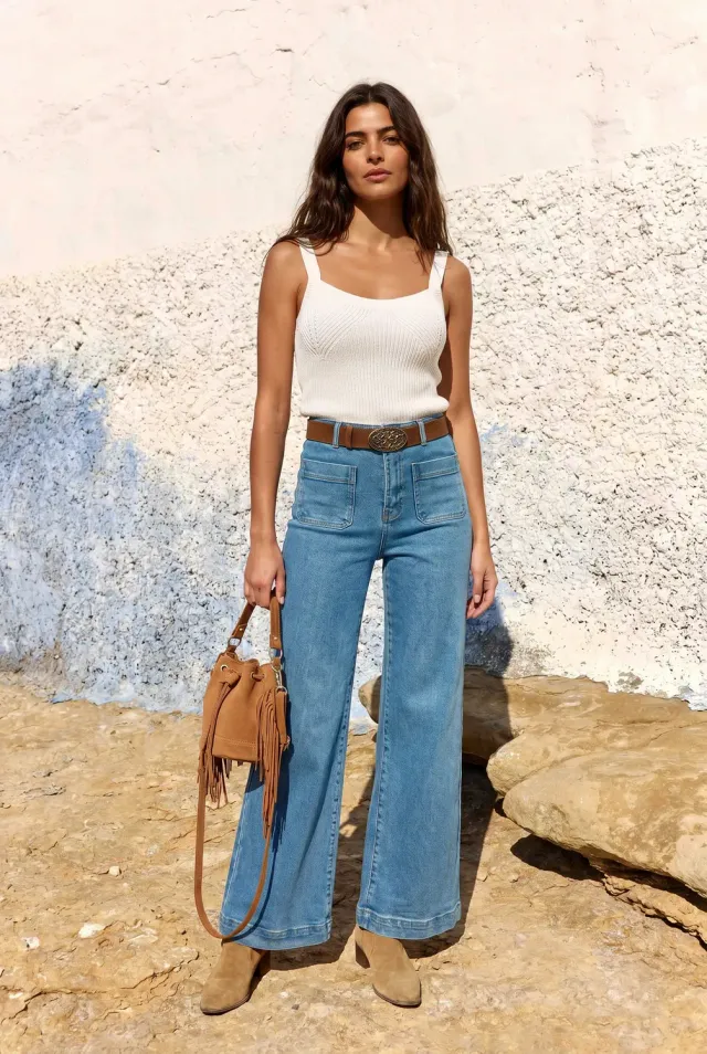 La Petite Etoile Atlanty wijde jeans stone katoen