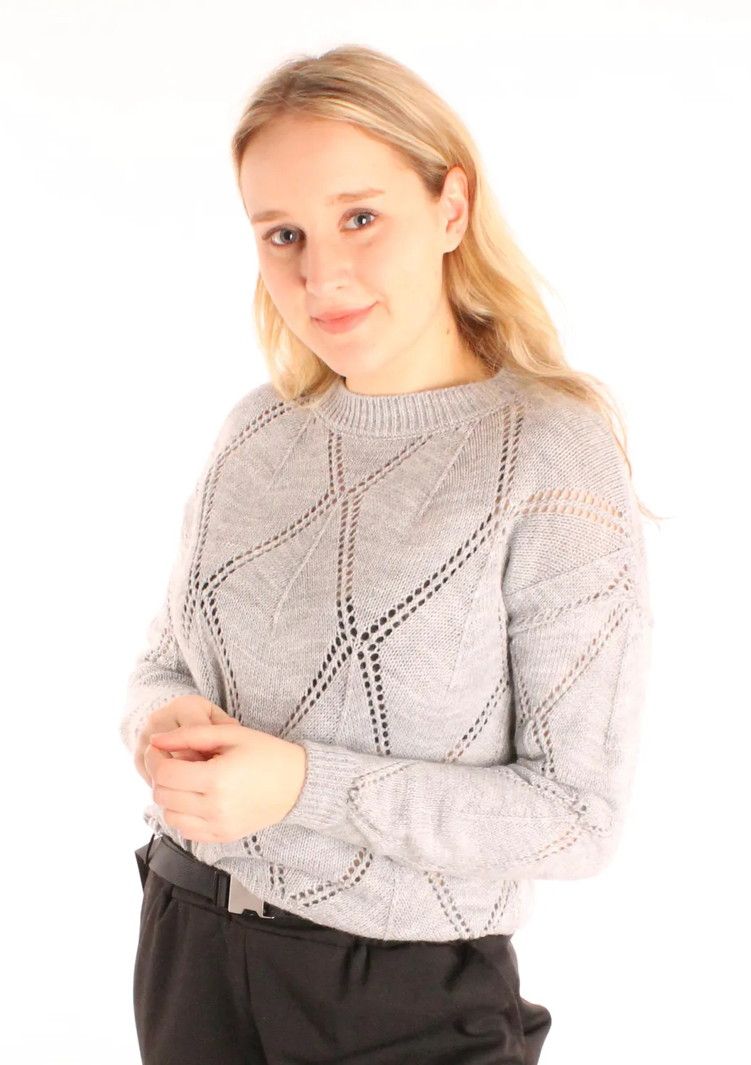 LOVEDRUNKY Open Knit sweater grijs ruit one size