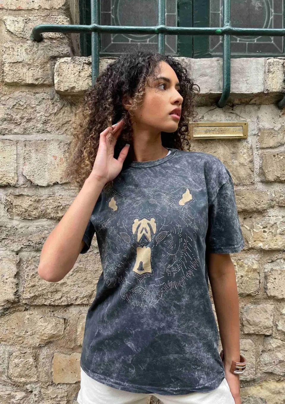 Lovedrunky Tijger t-shirt donkergrijs studs