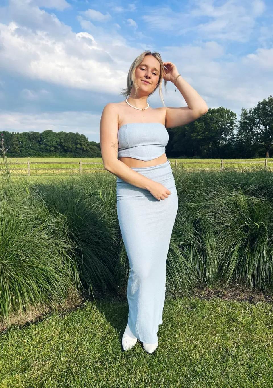 LOVEDRUNKY Maxi Rok Split rok lichtblauw