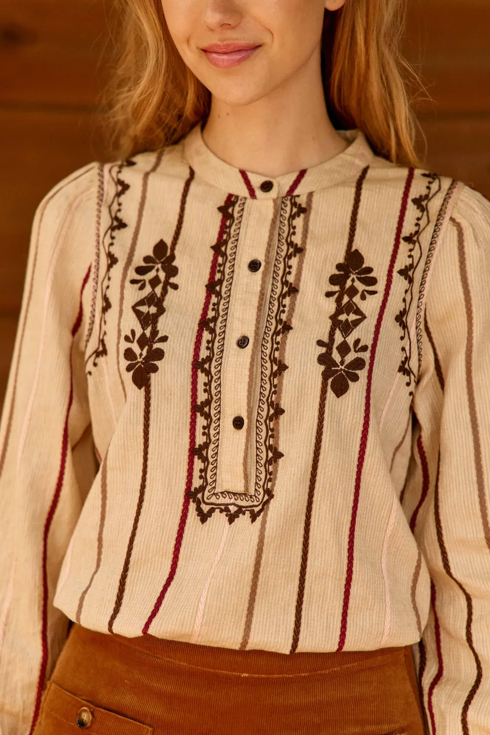 La Petite Etoile Briar blouse beige strepen borduursel