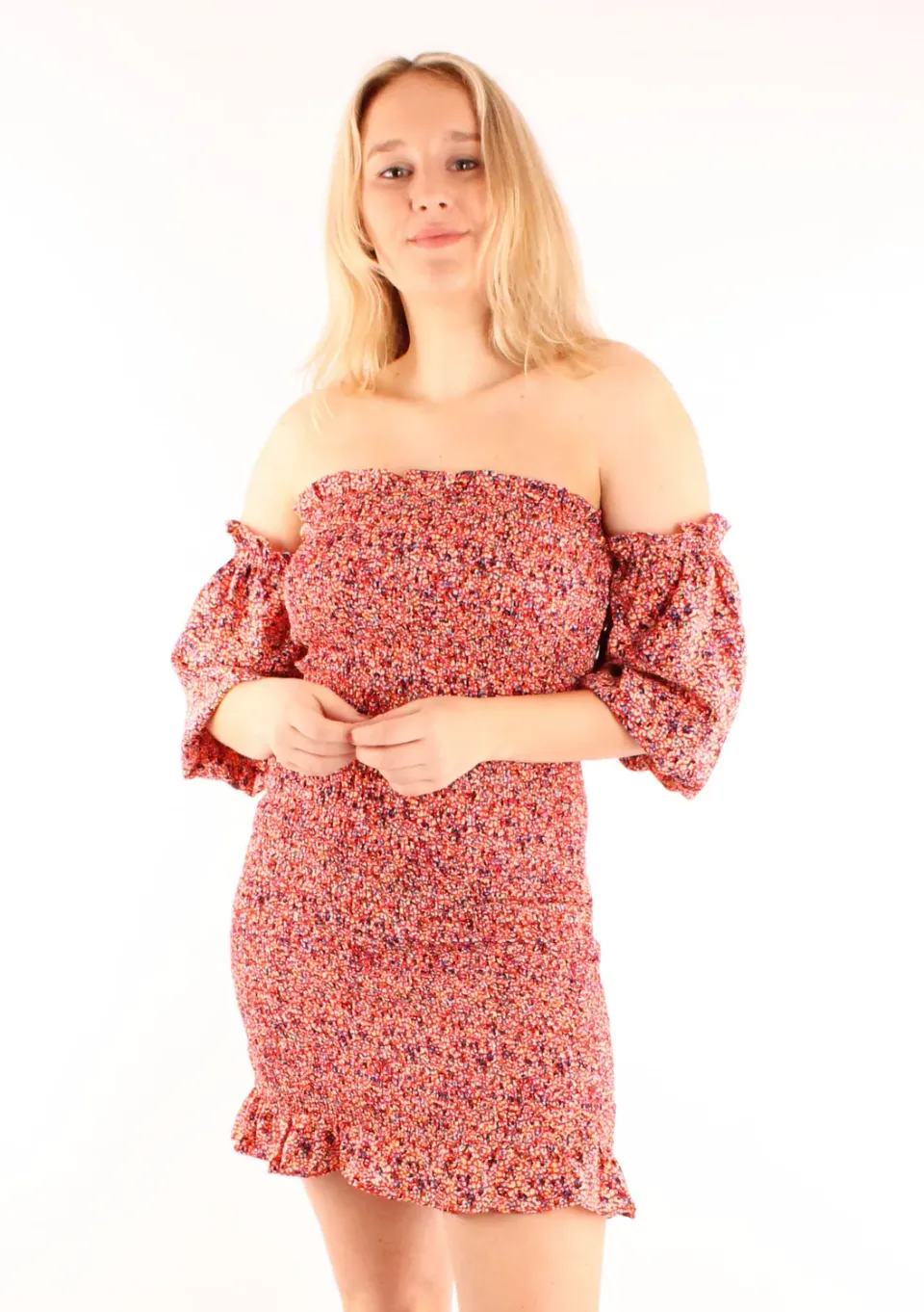 LOVEDRUNKY Off Shoulder jurk rood smock
