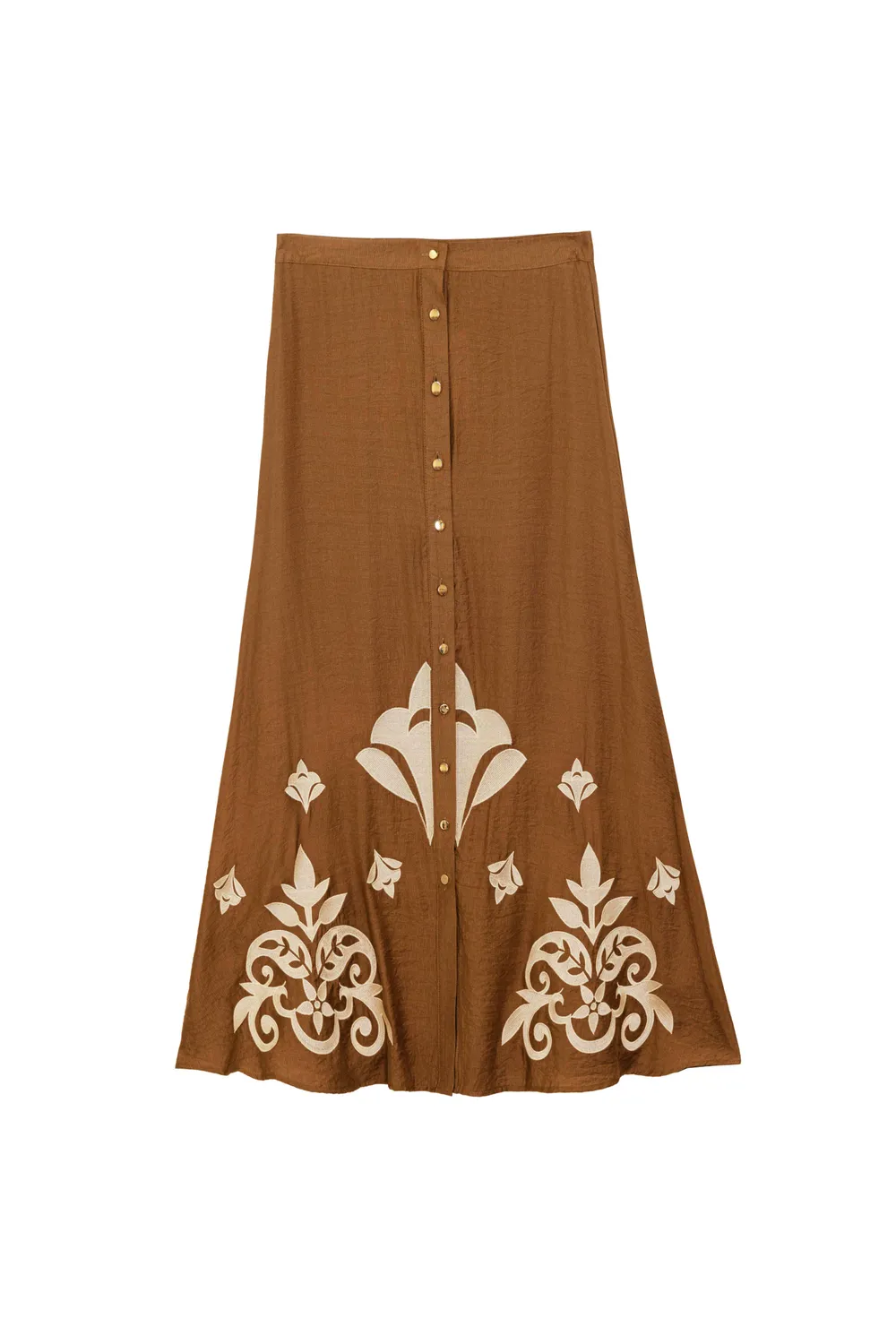 La Petite Etoile Jaela midi rok camel borduursel