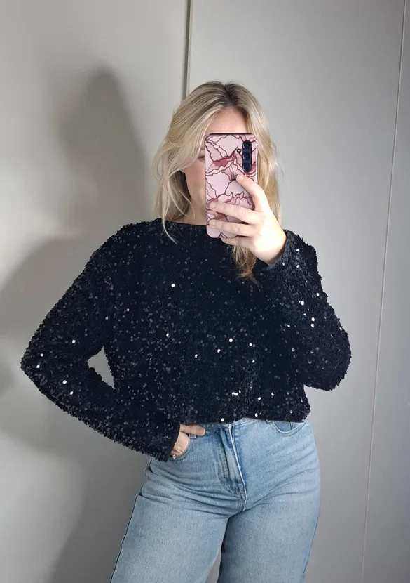 LOVEDRUNKY Strikjes Glitter top zwart gevoerd
