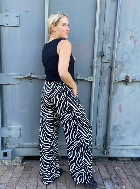 LOVEDRUNKY Wide Leg Zebra broek zwart hoge taille