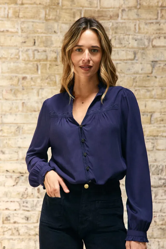 La Petite Etoile Bowen blouse marine borduursel recht