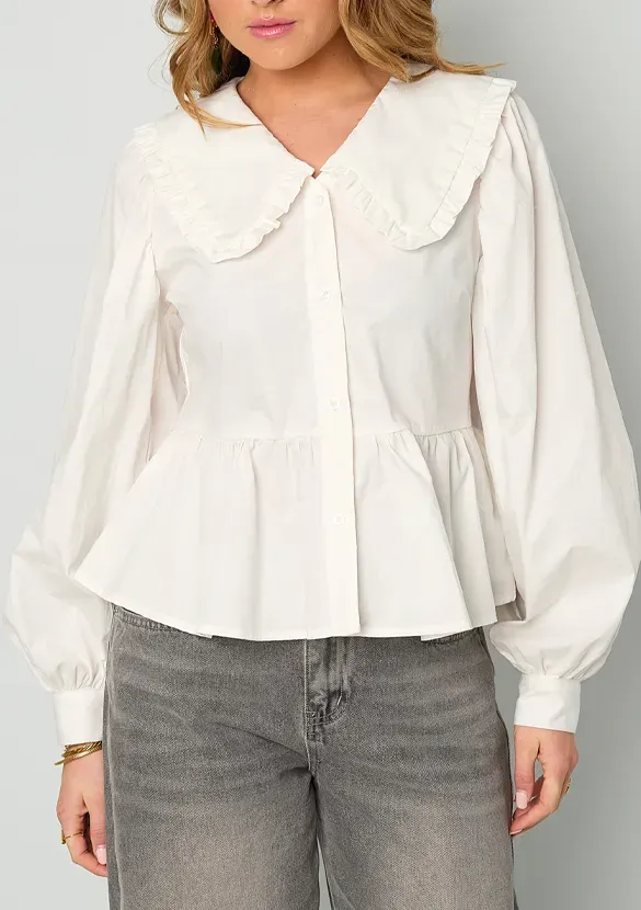 LOVEDRUNKY Peplum blouse wit met kraag
