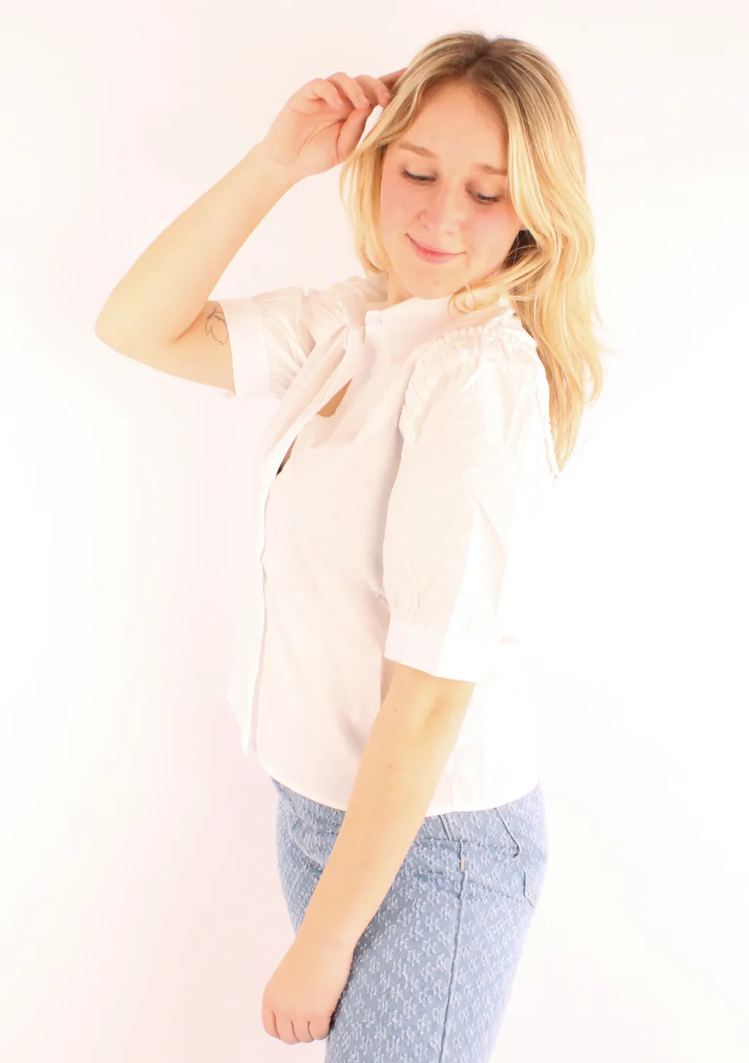 LOVEDRUNKY Ruches blouse wit korte mouw