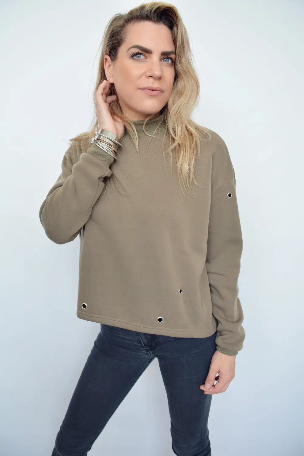 LOVEDRUNKY Soft sweater khaki – fleece binnenkant