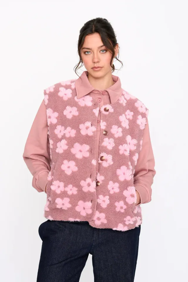 24 Colours Teddy Flower gilet roze bloemen