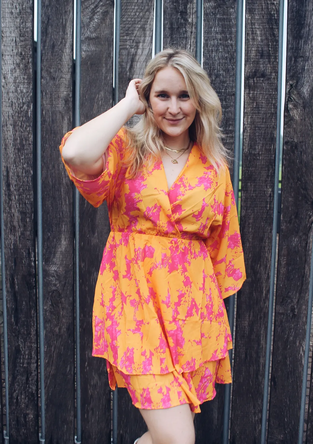 LOVEDRUNKY Bloemenprint jurk Oranje Roze A-lijn