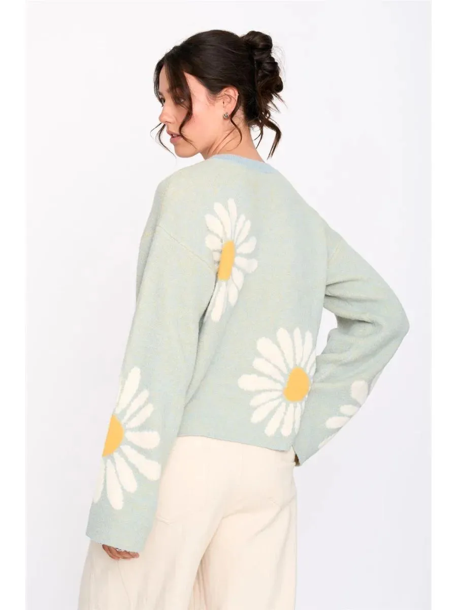 Amiek 24C Madelief trui mint met madelief