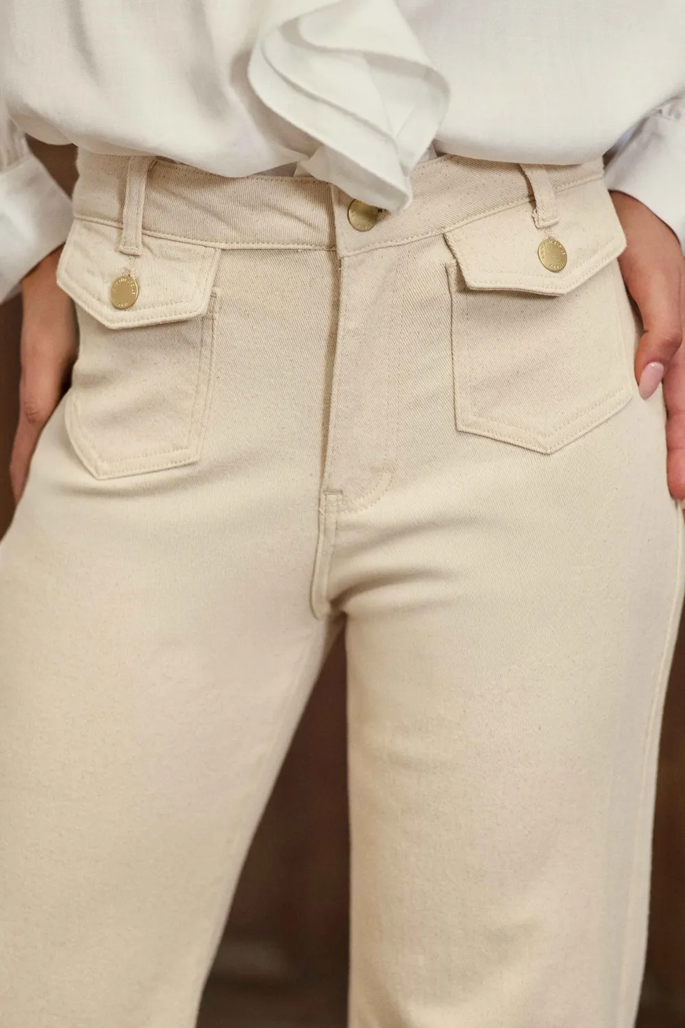 La Petite Etoile Peyton flare jeans beige hoge taille