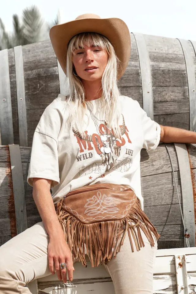 MOOST Serena Artwork T-shirt beige katoen