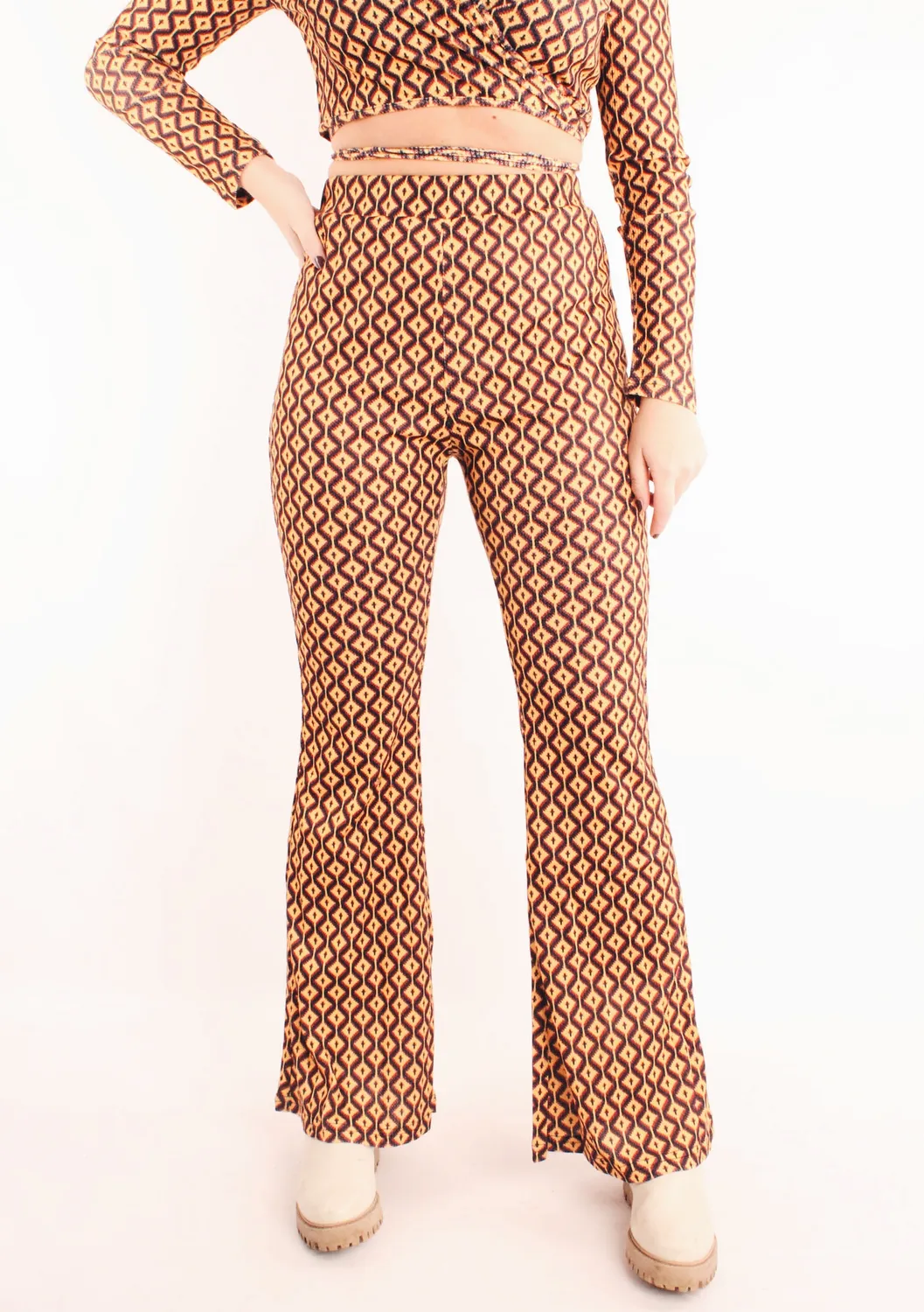LOVEDRUNKY Retro flared broek Oranje print S-L
