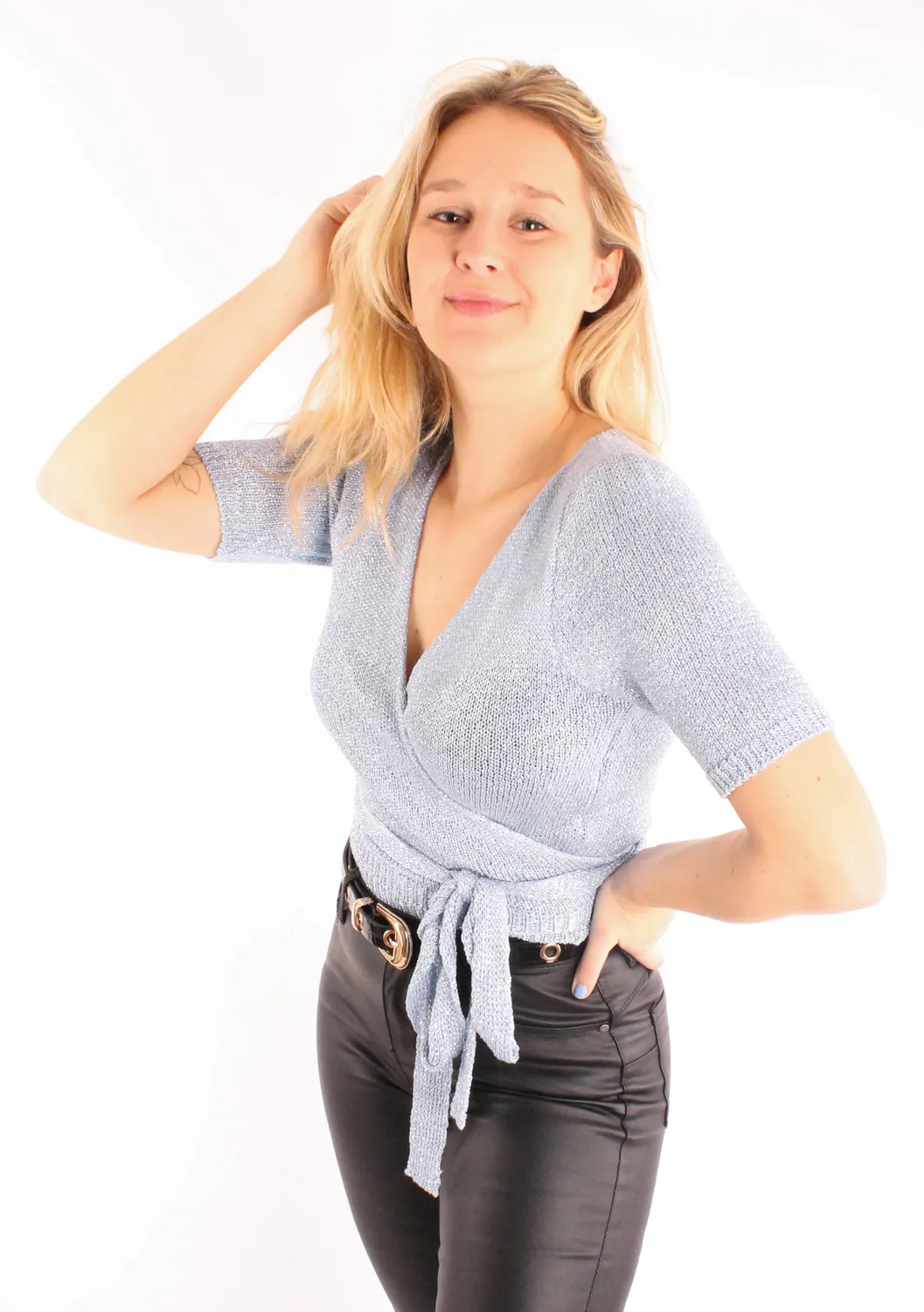 LOVEDRUNKY Shiny Wikkeltop Shiny top blauw metallic