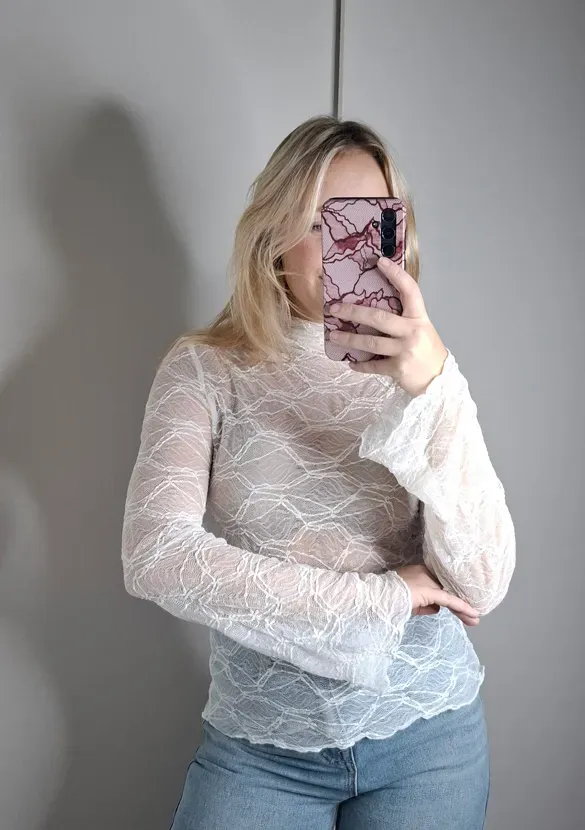 LOVEDRUNKY Mesh Top Kant top wit doorschijnend