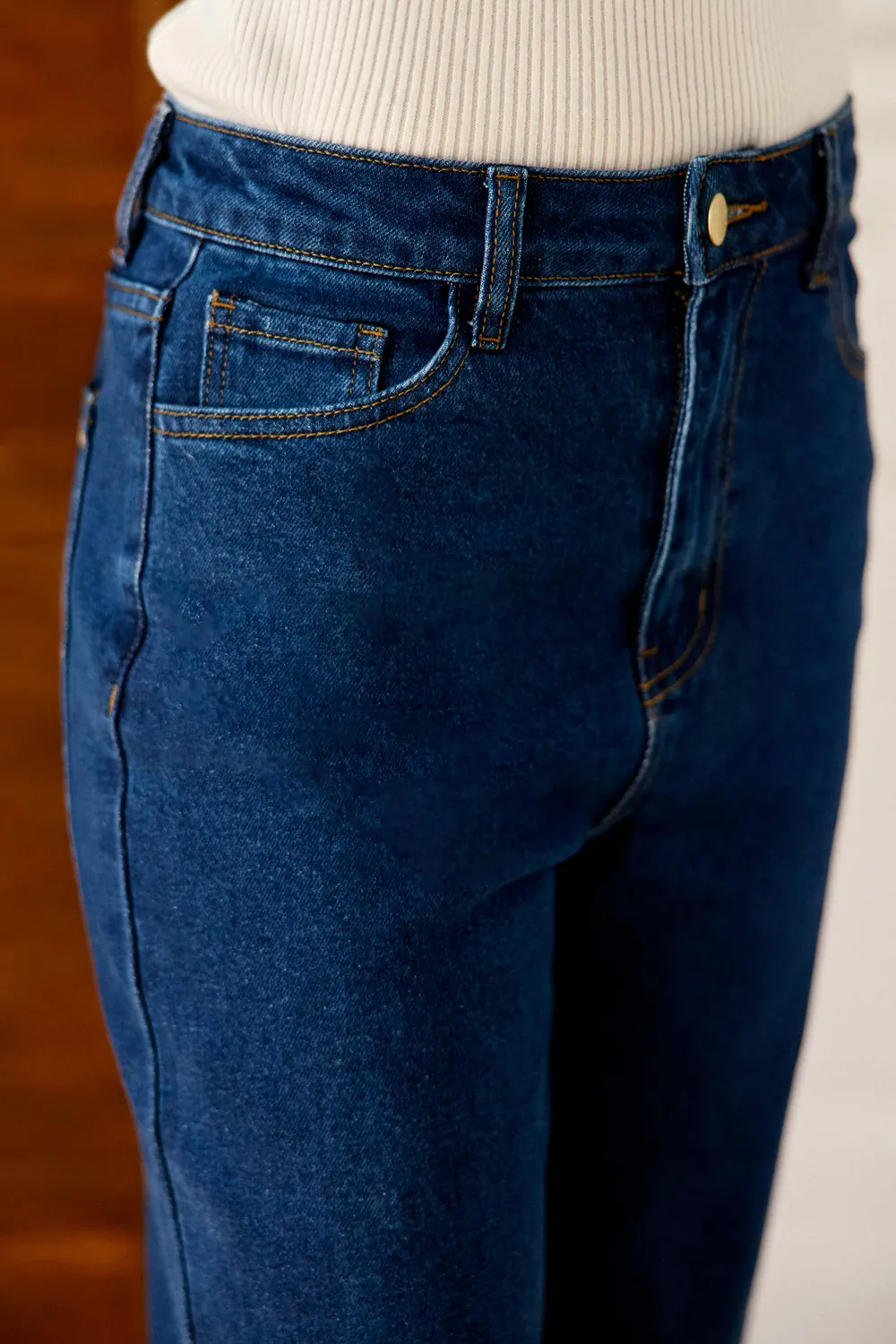 La Petite Etoile Pia rechte jeans wash blauw borduursel