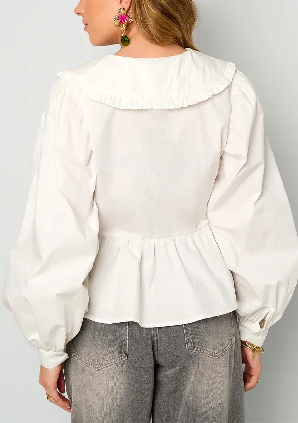 LOVEDRUNKY Peplum blouse wit met kraag