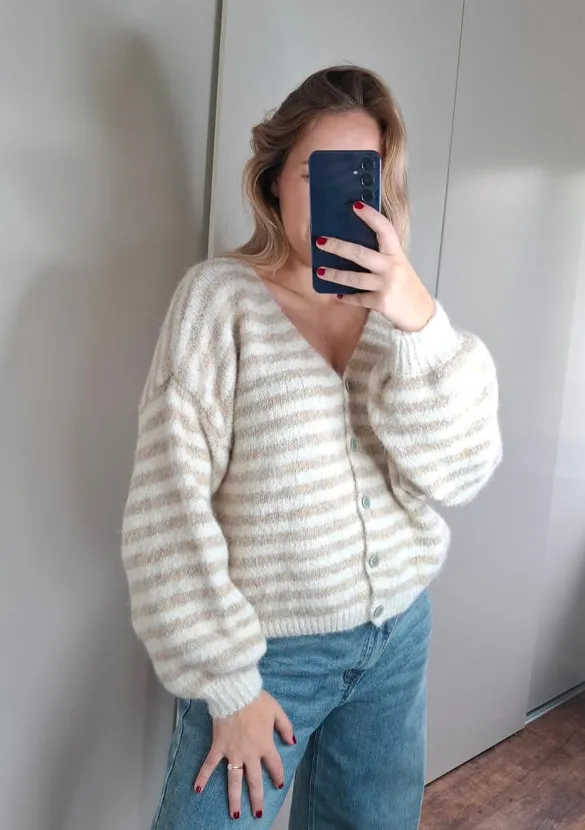 LOVEDRUNKY Vest Gestreept beige fluffy knit