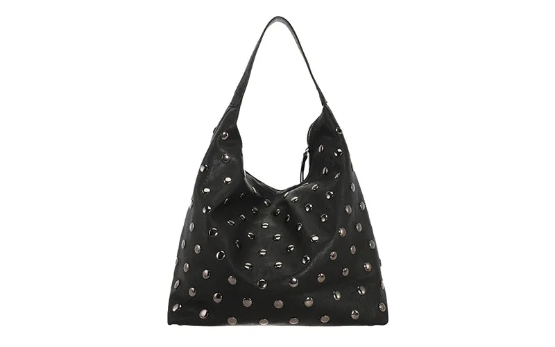 Amiek Veneto schoudertas zwart studs 45 cm