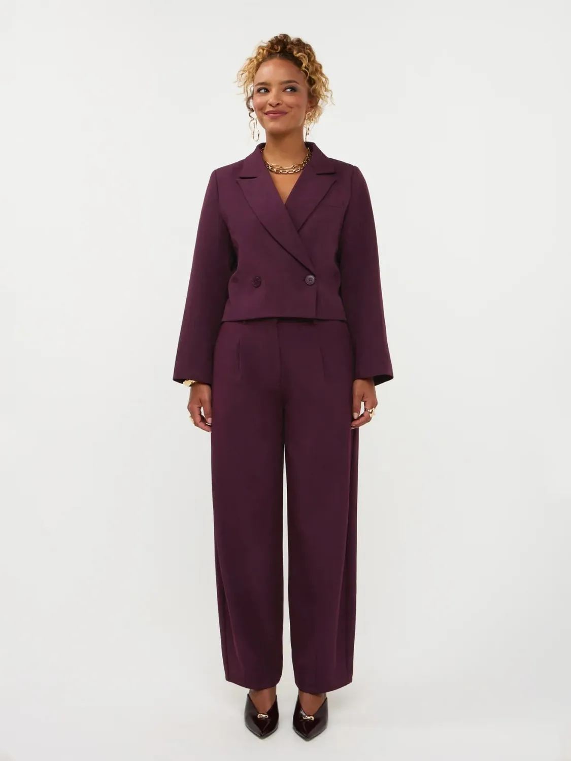 Amiek Ayla blazer aubergine cropped double-breasted