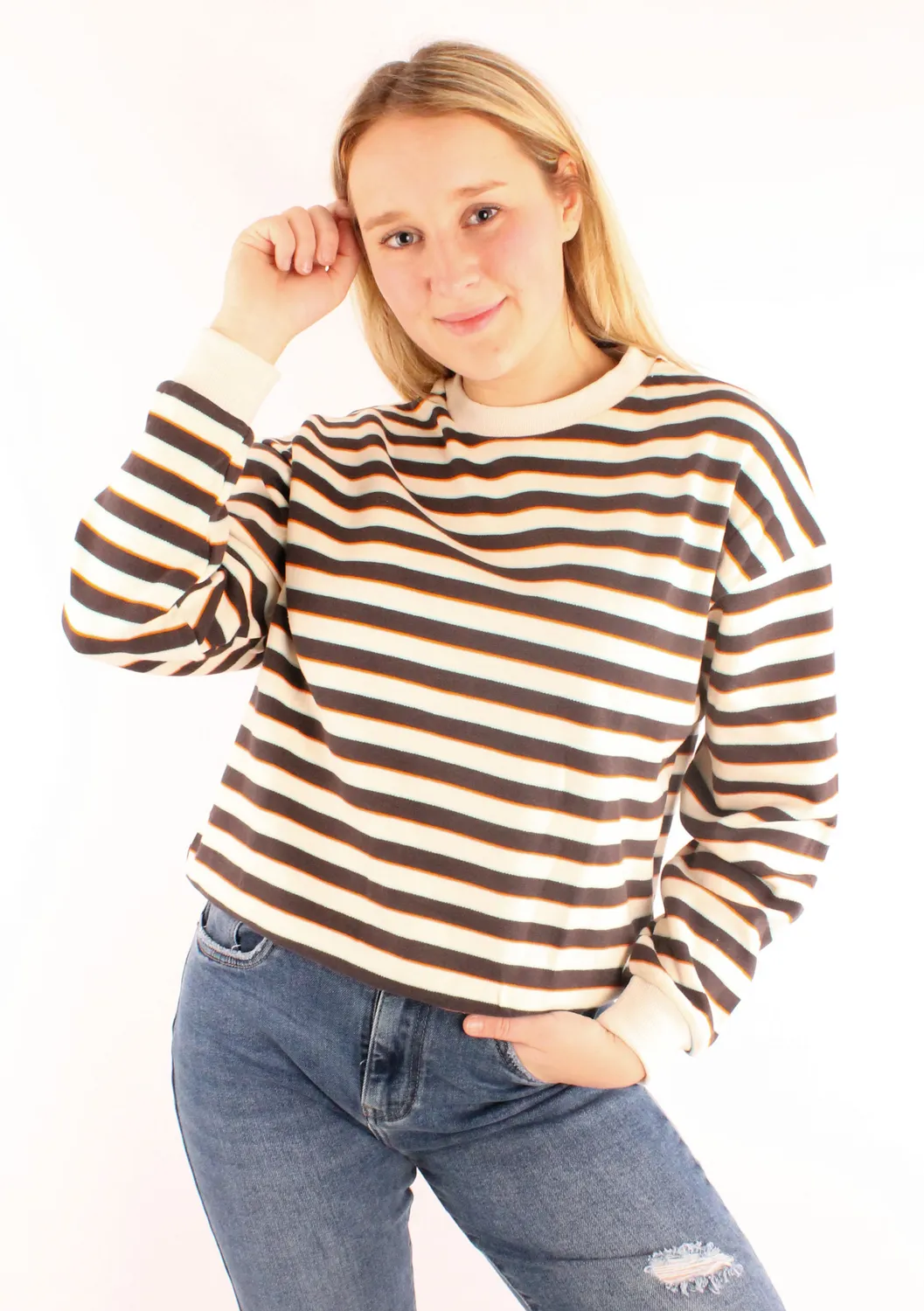 LOVEDRUNKY Gestreept creme trui boxy fit