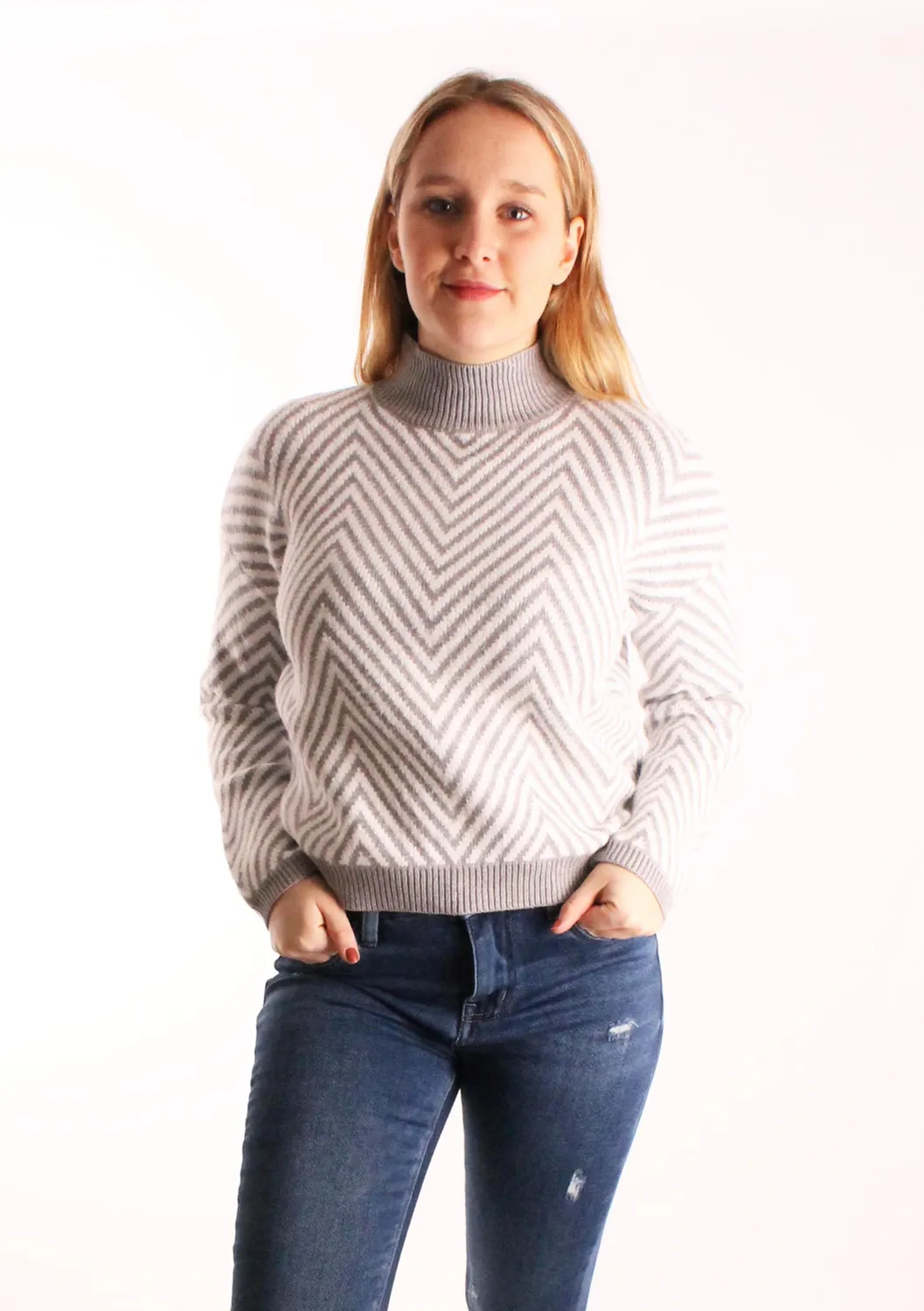LOVEDRUNKY Zig Zag sweater grijs wit zachte knit
